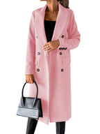 Women's Elegant Double-Breasted Coat with Modern Cut and Pockets