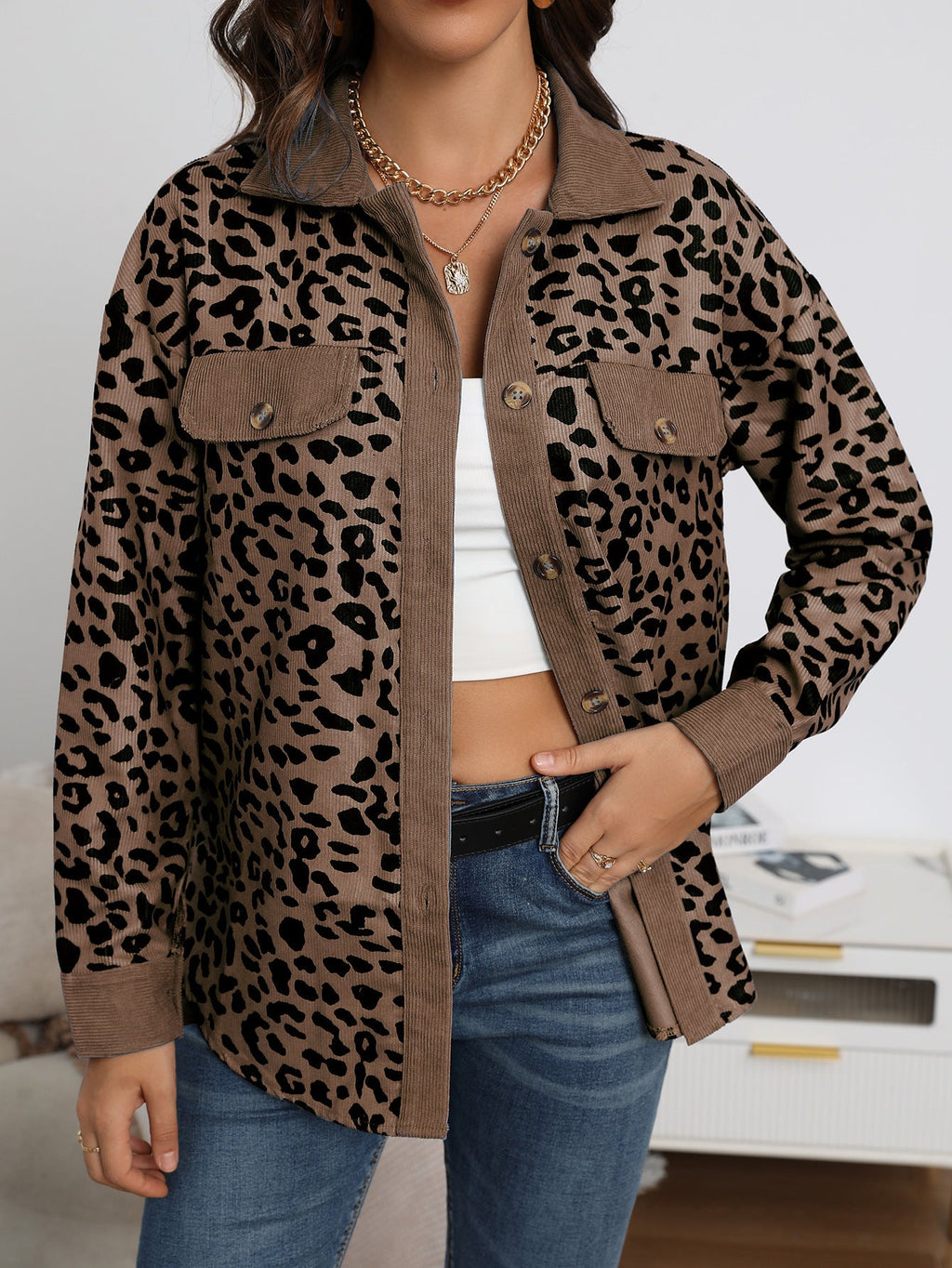 Women's Fashionable Leopard Print Overshirt