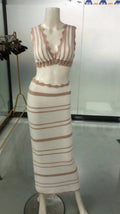 Women's Knitted Crop Top and Maxi Skirt Set