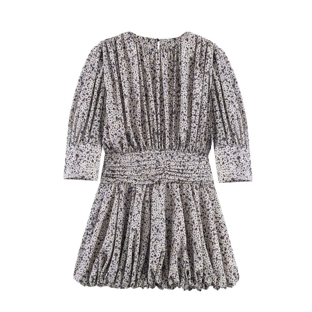 Women's Floral Dress with Ruffles and Elastic Waist