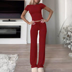Women's Comfortable Lounge Set with Crop Top and Wide-Leg Pants