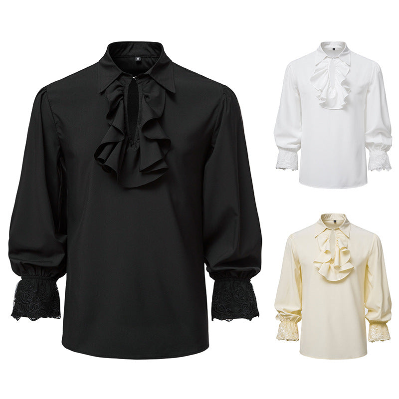 Women's Blouse with Ruffle Details and Lace Trim