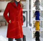 Women's Elegant Wool Coat with Classic Collar and Pockets