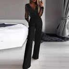 Women's Elegant Jumpsuit with Sheer Blouse and Shimmering Accents