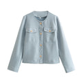Fashionable Jacket with Two Patch Pockets and Gold Button Details