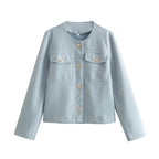 Fashionable Jacket with Two Patch Pockets and Gold Button Details