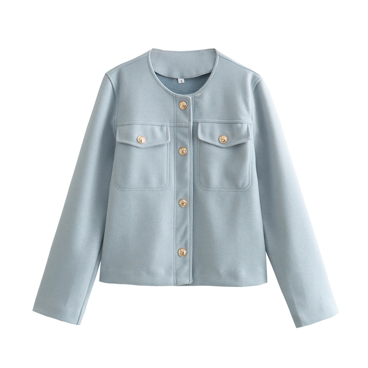 Fashionable Jacket with Two Patch Pockets and Gold Button Details