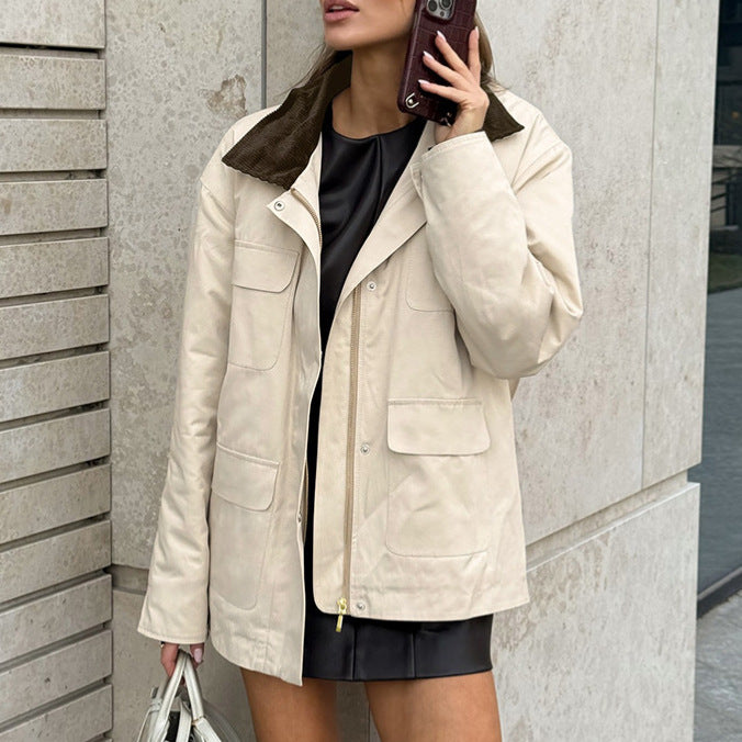 Elegant Utility Jacket with Velvet Collar