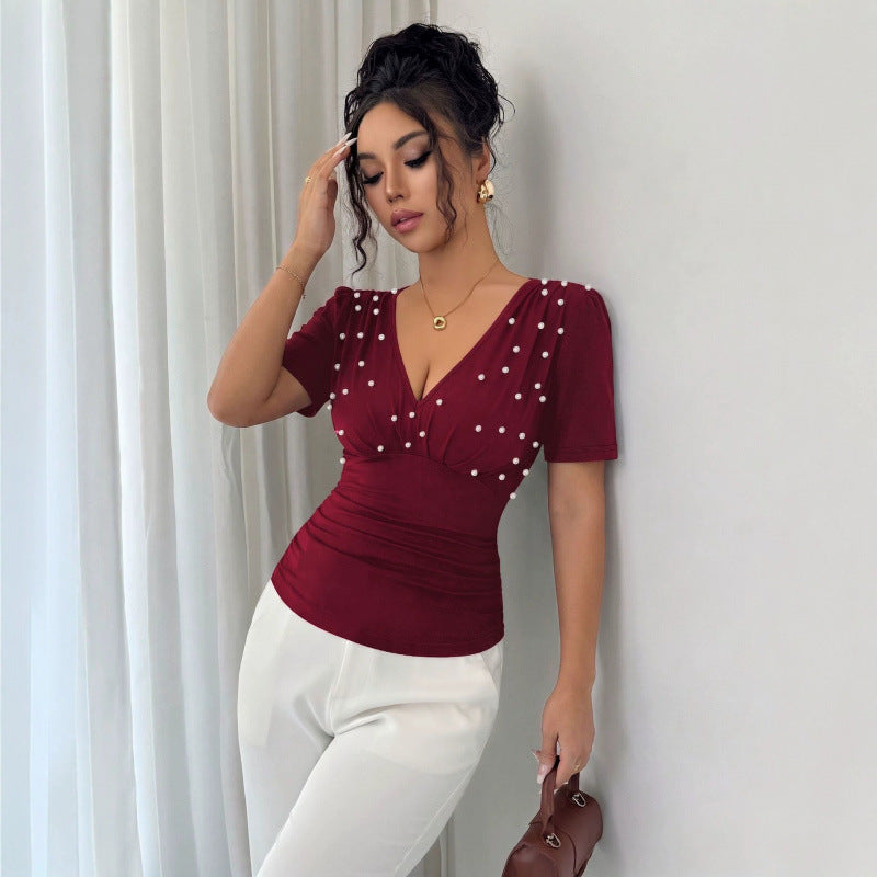 Women's Elegant Blouse with Pearl Detail