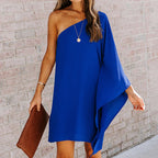 Women's Asymmetrical Cocktail Dress with Elegant Shoulder Design