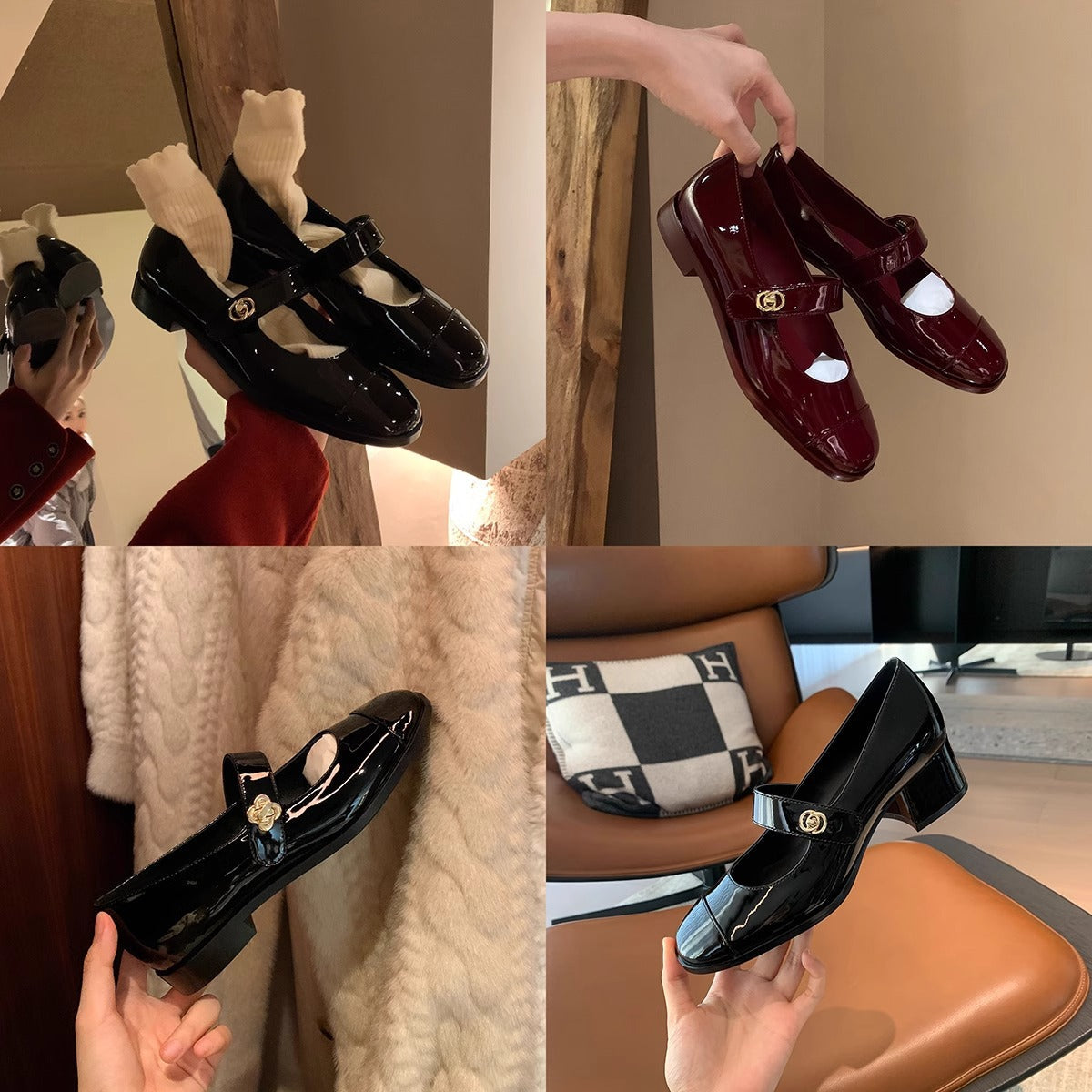 Women's Ballet Flats with Elegant Strap and Fashionable Contrast Design