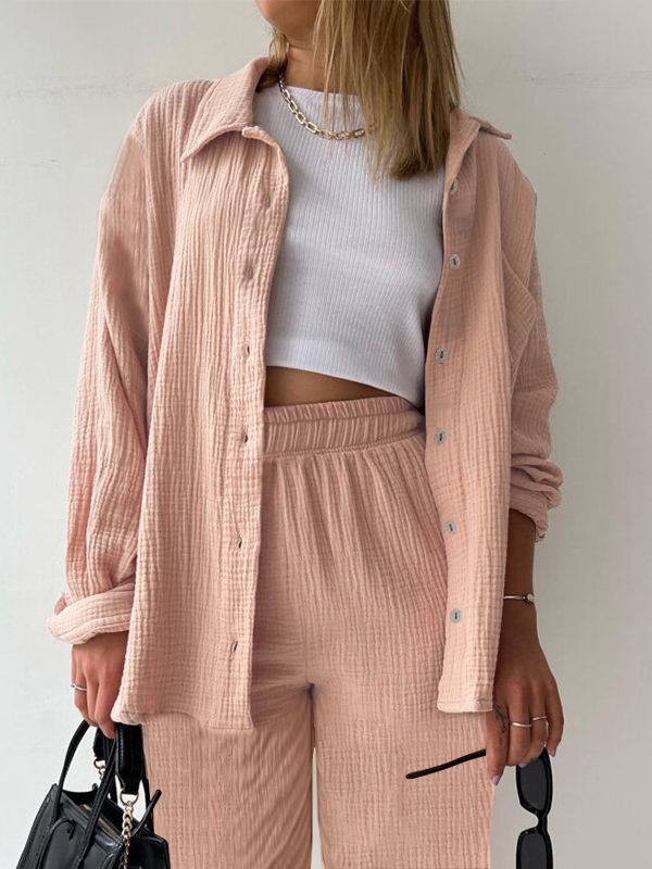 Women's Casual Two-Piece Set in Textured Lightweight Fabric