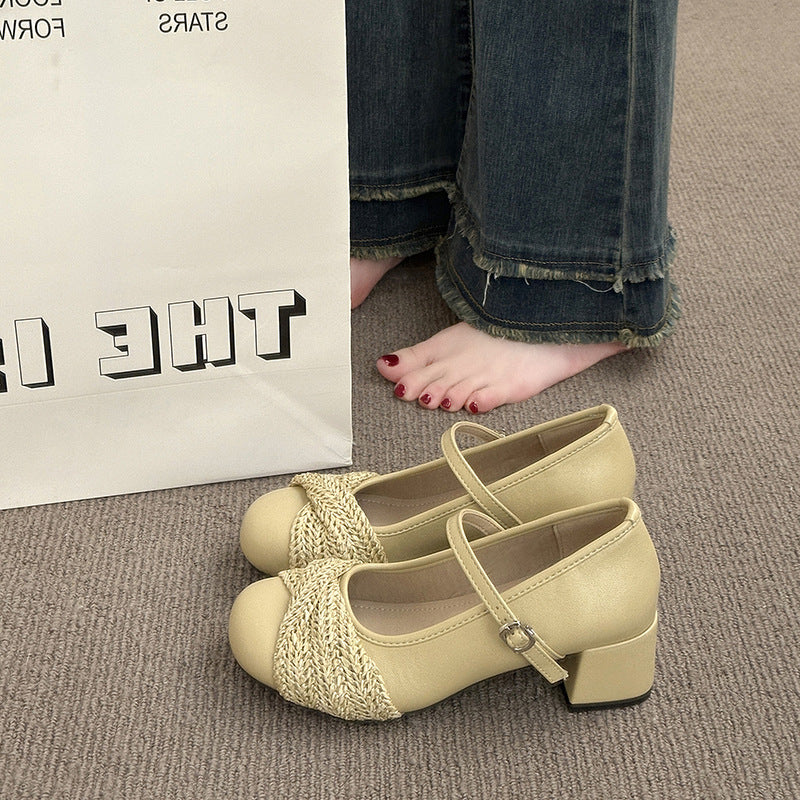 Women's Ballet Flats with Strap and Knit Detail