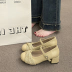 Women's Ballet Flats with Strap and Knit Detail