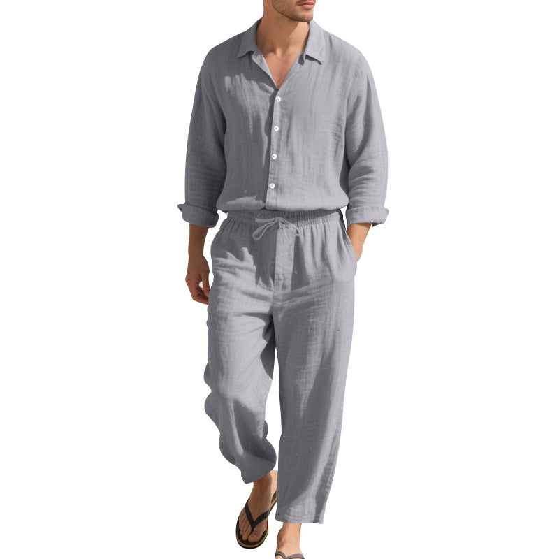 Women's Comfortable Lounge Set with Oversized Shirt and Elastic Drawstring Trousers