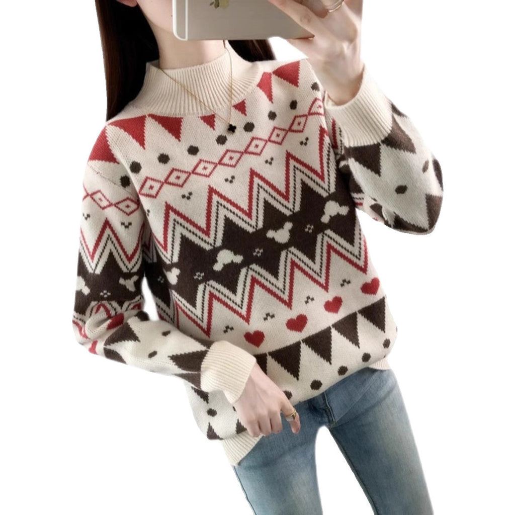 Women's Festive Knit Sweater in Modern Holiday Design with Geometric Pattern