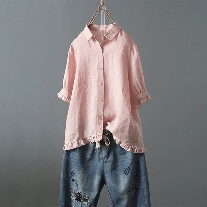 Women's Shirt with Ruffle Details and Loose Fit