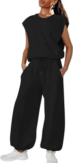 Women's Casual Sweat Set with Wide Silhouette and Elastic Waistband