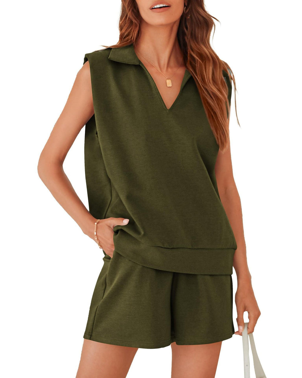 Casual V-Neck Sweatshirt with Shorts
