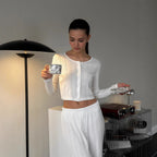 Elegant Women's Lounge Set in Fine Materials with Wide-Leg Trousers