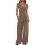 Women's Elegant Wrap Jumpsuit with Wide Leg and Fashionable Details