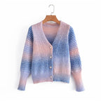 Women's Gradient Knit Cardigan with Original Ribbed Design
