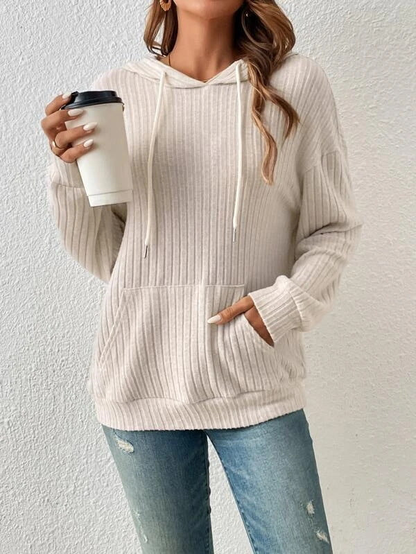 Women's Cozy Ribbed Hoodie with Kangaroo Pocket