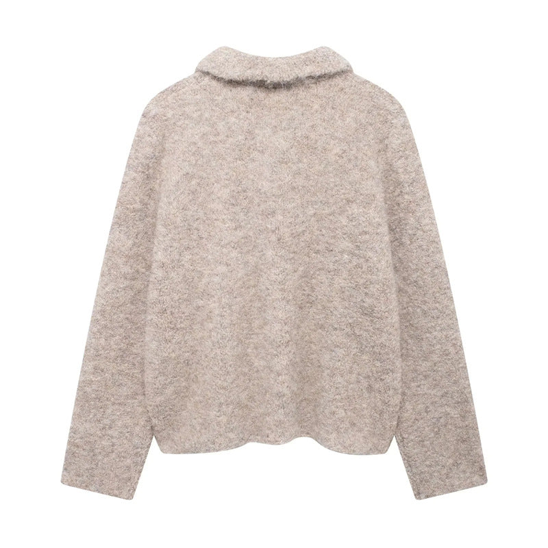 Women's Fluffy Cardigan with Decorative Flower Buttons