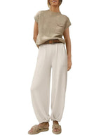 Women's Casual Knit Top and Wide-Leg Pants Set