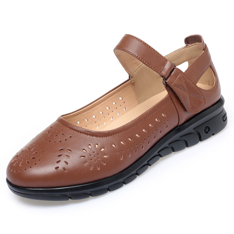Women's Breathable Ballet Flats with Adjustable Strap and Patterned Cutouts