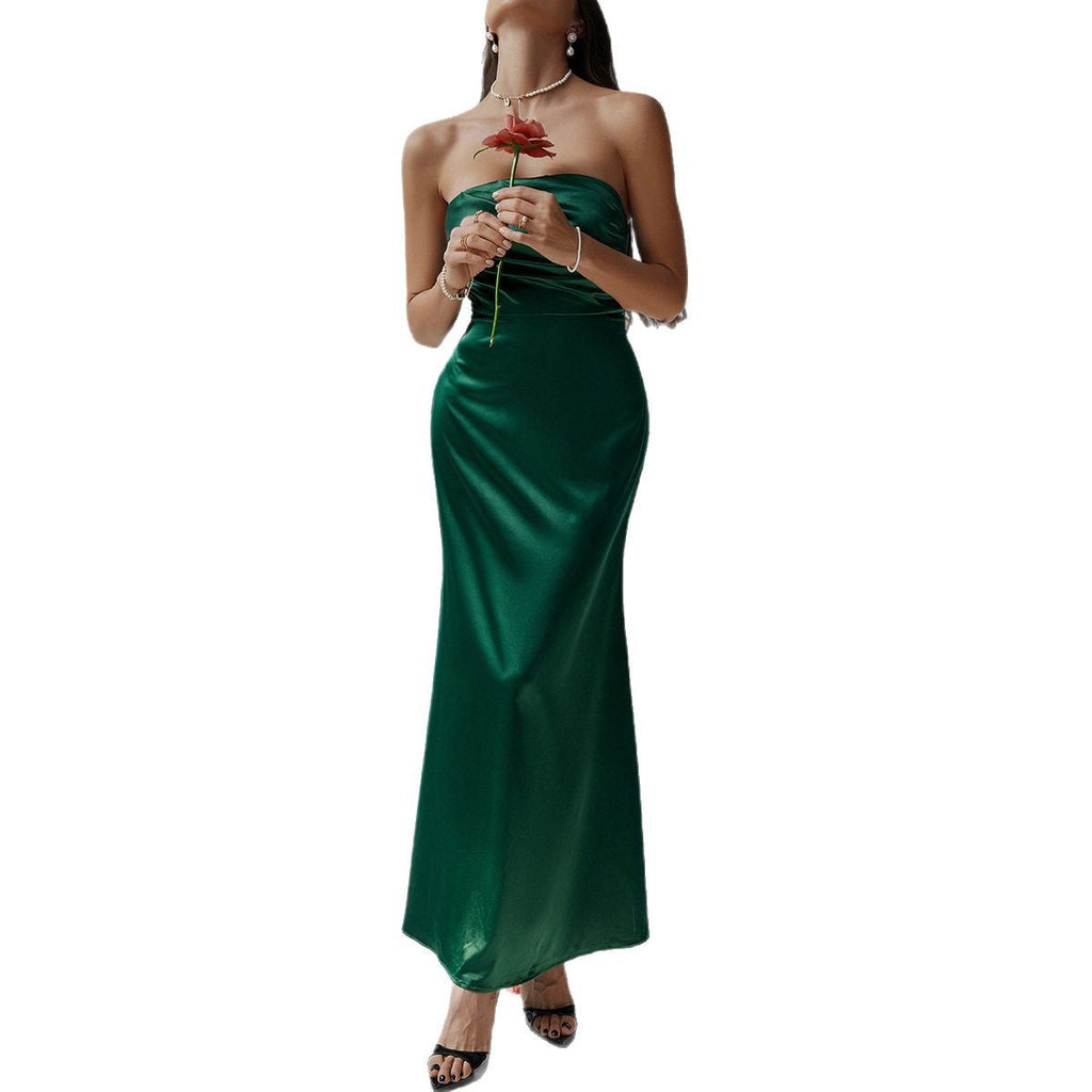 Women's Bustier Maxi Dress with Elegant Cut and Flowing Material