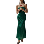 Women's Bustier Maxi Dress with Elegant Cut and Flowing Material
