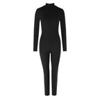 Women's Long-Sleeve High-Neck Seamless Jumpsuit