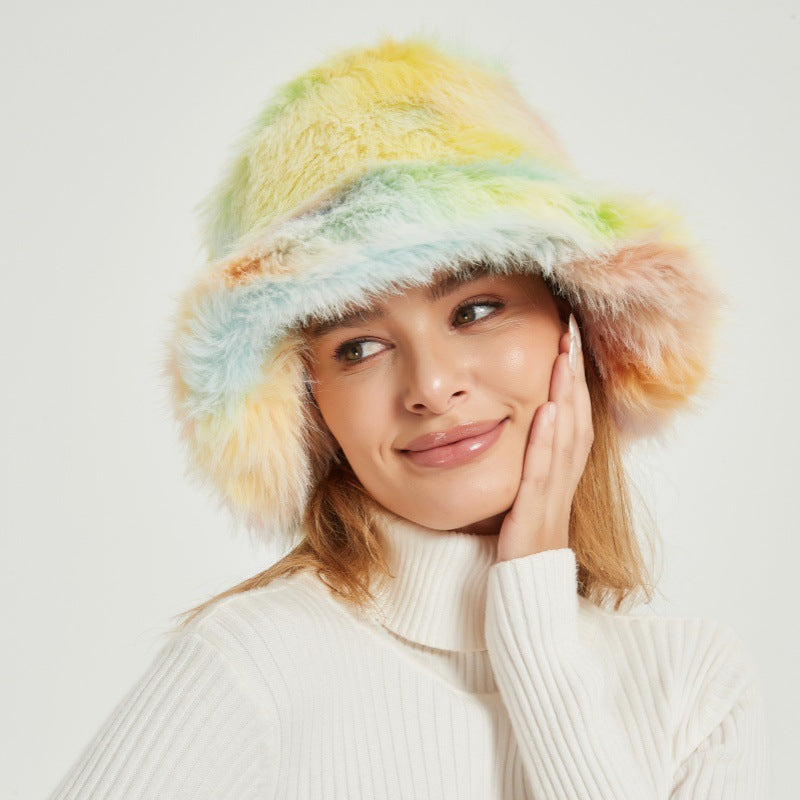 Women's Trendy Faux Fur Hat with Multicolor Gradient