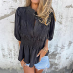 Women's Blouse with Gathered Detail and Button Closure