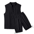 Men's Sleeveless Leisure Set with Lace Collar and Drawstring Bermuda