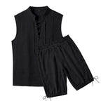 Men's Sleeveless Leisure Set with Lace Collar and Drawstring Bermuda
