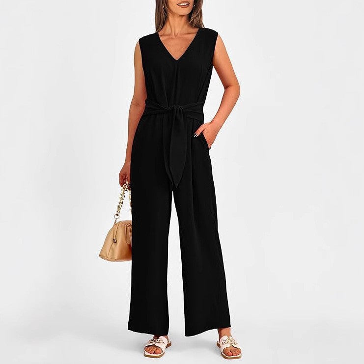 Elegant V-Neck Jumpsuit with Belt