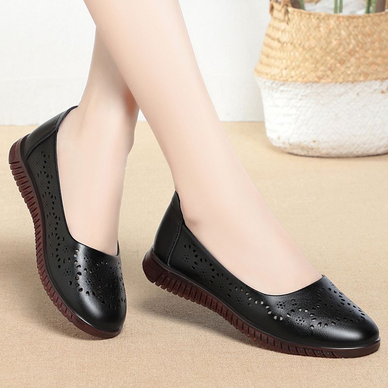 Women's Ballet Flats with Breathable Perforated Pattern and Flexible Sole