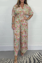 Flowy Paisley Print Jumpsuit with Waist Detail