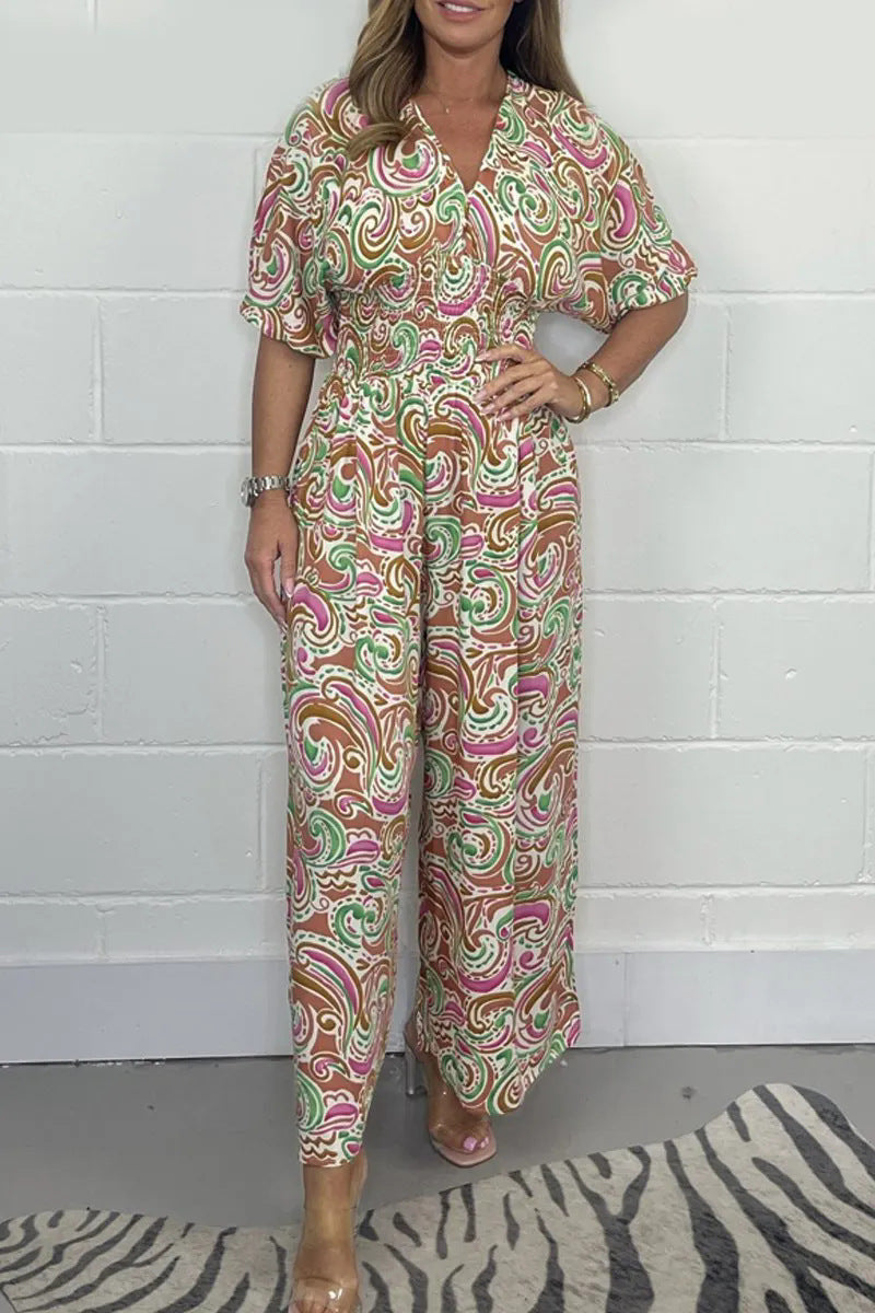 Flowy Paisley Print Jumpsuit with Waist Detail