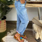 Women's Boyfriend Jeans with Button Fly and Distressed Details