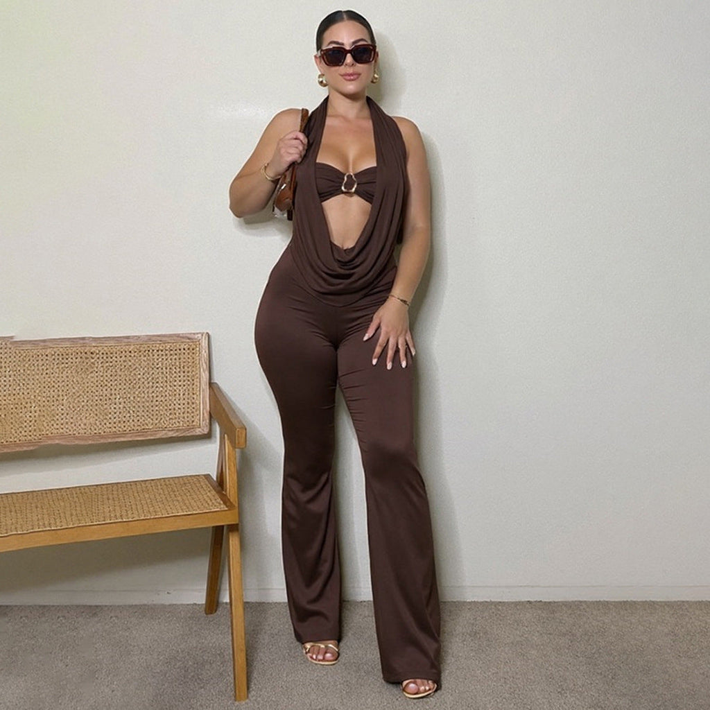 Elegant Jumpsuit with Adjustable Neckline and Chic Belt