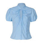 Women's Blouse with Ruffle Details and Decorative Bow