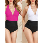 Women's V-Neck Swimsuit with Color Contrast