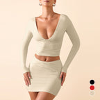 Women's Form-Fitting Top and Mini Skirt Set