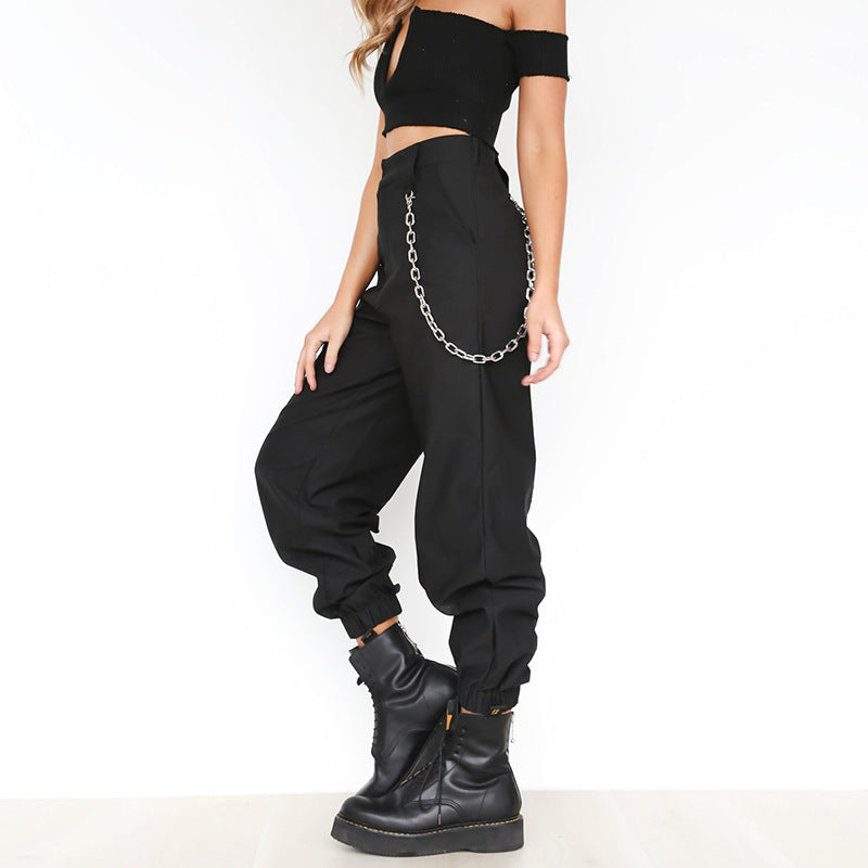 Women's Baggy Pants with Chain Details and Comfortable Waistband