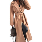 Women's Elegant Tailored Trench Coat with Closed Collar and Belt