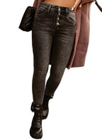 Women's High-Waisted Slim-Fit Jeans with Classic Button Closure