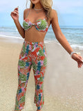 Women's Pencil Pants Set with Floral Top